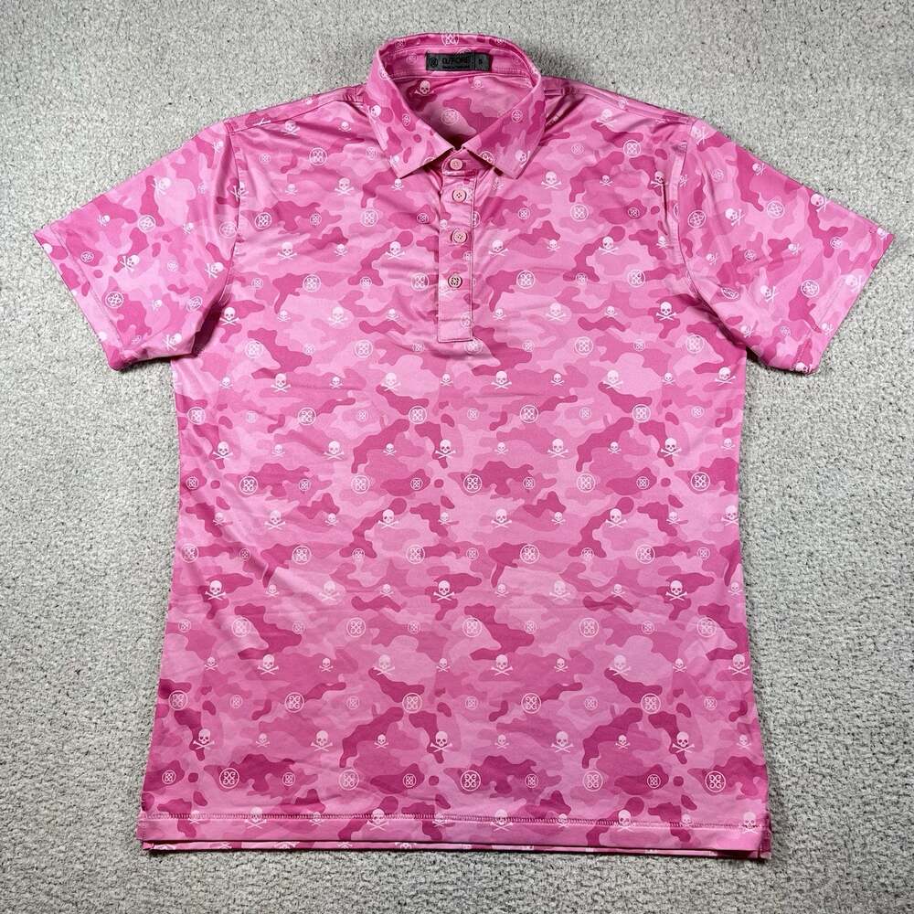 G Fore Polo Mens S Pink Camo Skull All Over Print Performance Stretch